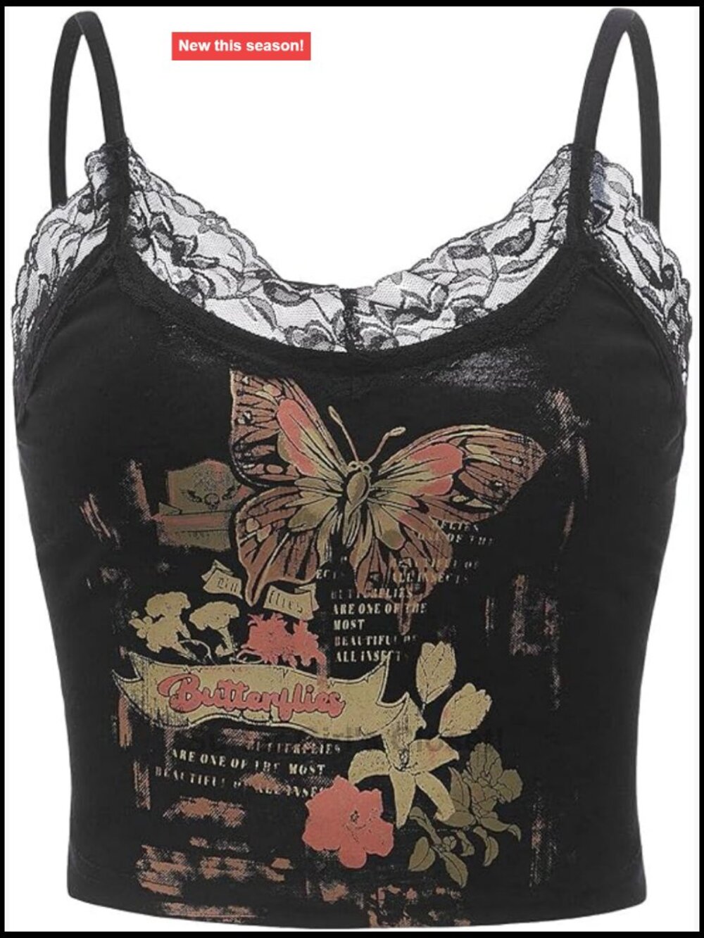 Gothic Lace Trim Cami Crop Top Sleeveless Y2K Clubwear